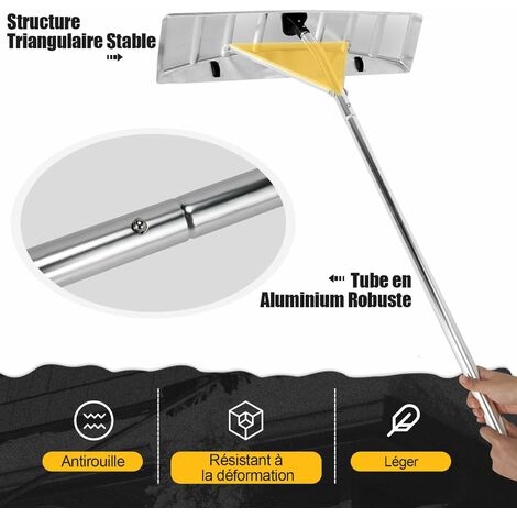 COSTWAY Râteau de Toit à Neige Extensible 1,50-6 m, Déneigement de Toit en Aluminium avec Lame 63 cm 1 Tige de Manipulation et 4 Extensibles 2 Rouleaux pour Véhicules Toit