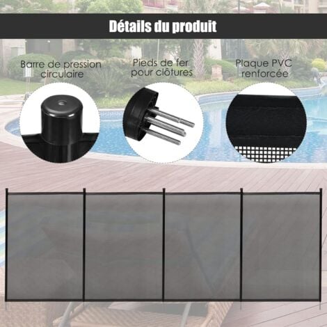 COSTWAY Barrière de Protection Souple Barrière de sécurité pour Piscine Barriere Filet en Aluminium 360 x 125 cm Noire