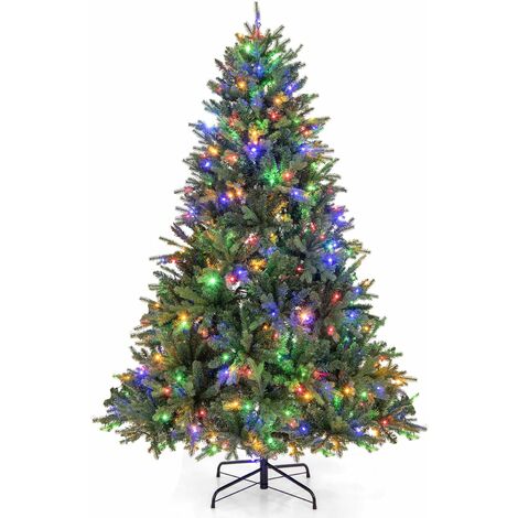 Costway – Sapin de Noël artificiel pré-éclairé 180 cm – 1168 pointes – 350 lumières LED – 11 modes d'éclairage – Base en métal robuste