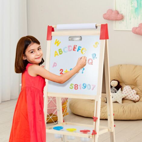 Tableau Enfant En Forme De Glace Costway - Chevalet Magnétique Pliable Avec Chaise, Hauteur Réglable, 30kg Max