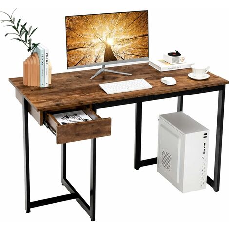 COSTWAY Bureau d'Ordinateur Industriel 120 x 55 cm, Table avec Tiroir,  Design Élégant, Postes de
