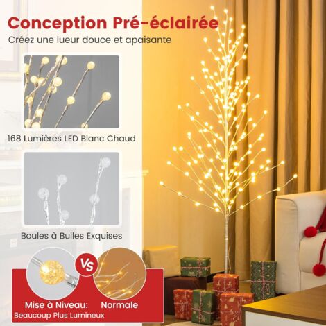 3 Arbres de Bouleau Illuminés Arbres de Noël Artificiels Pré-Éclairés de 120/150/180 cm avec 216 LED Blanc Chaud Branches Flexibles