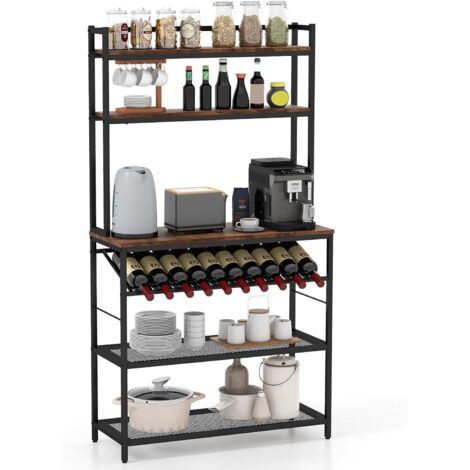 Costway – Étagère de cuisine 90x35x165 cm – Support micro-ondes autoportant – Casier à vin 10 bouteilles – Métal et bois d'ingénierie marron rustique (1/5)