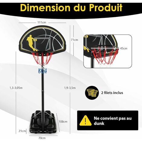 Costway Panier De Basket Sur Pied Avec Roulettes Hauteur Réglable