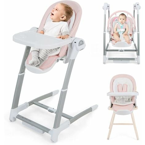 Costway Chaise haute bébé 3 en 1 avec dossier réglable et plateaux  amovibles rose
