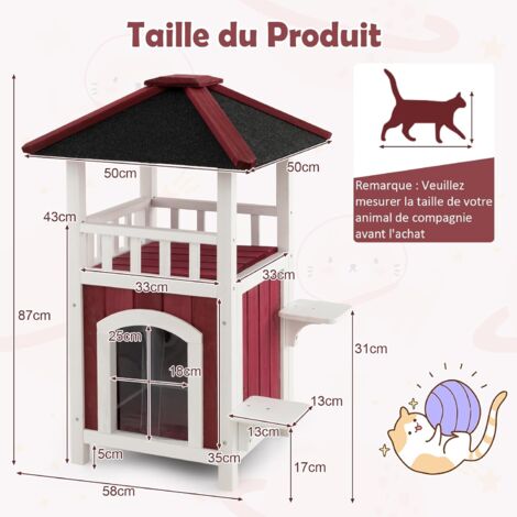 Maison Pour Chat COSTWAY 4 En 1 - Niche, Litière Cachée, Table D'appoint, PP Résistant, 60x47x54,5 Cm, Noir/bois
