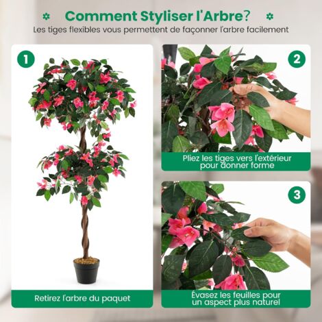 Lot de 2 Plantes Artificielles en Pot Pépinière 150CM avec 972 Fleurs Roses Fausse Cerisier avec