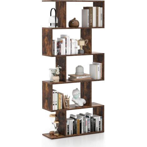 Costway – Bibliothèque en forme de S 5 niveaux – Bois d'ingénierie durable – Dimensions 70 x 23,5 x 158 cm – Anti-basculement pour sécurité (1/5)