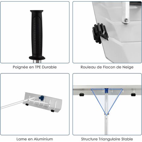 COSTWAY Râteau de Toit à Neige Extensible 160-610CM, Déneigement de Toit en Aluminium avec Lame 66 cm 5 Sections Poignée Antidérapante et 2 Rouleaux pour Véhicules Toit