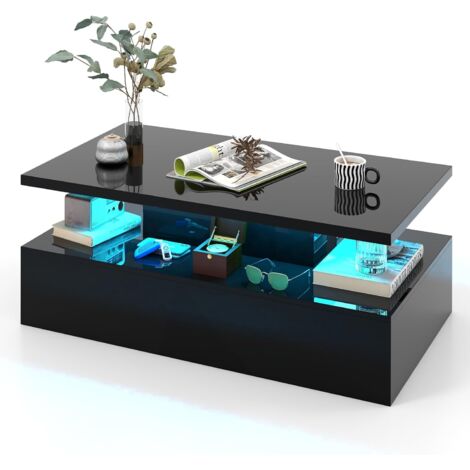 Costway – Table basse LED rectangulaire noire – 20 lumières réglables avec télécommande – 19 modes dynamiques – Dimensions 110x60x40 cm – MDF robuste (1/5)