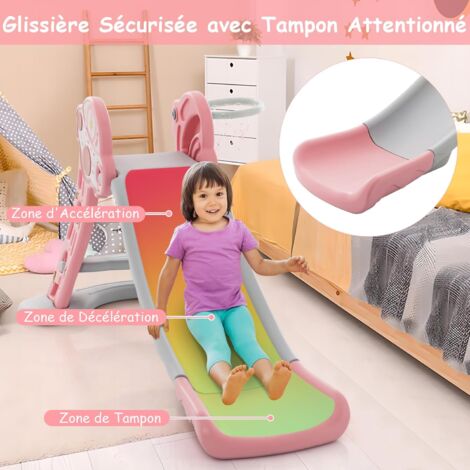 COSTWAY 3 en 1 Toboggan Enfant Pliant en hdpe avec Glisse 114cm & Motif ufo, Aire de Jeux Polyvalent Intérieur Extérieur avec Panier de Basket & Ballon, pas cher