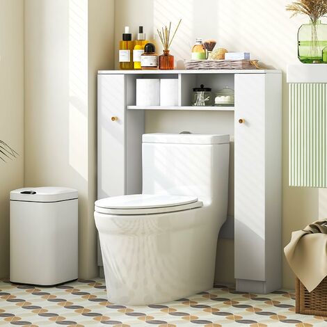COSTWAY Meuble WC Au-Dessus de Toilettes/Meuble de Rangement - 2  Compartiments Ouverts - 2 Placard - 4