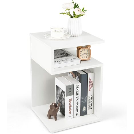 Costway – Table d'appoint en bois d'ingénierie blanc – Forme 'S' avec 2 casiers ouverts – Design géométrique compact 33x33x50 cm – Pour salon et chambre