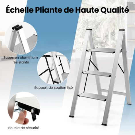 Escabeau 2 Marches Pliable COSTWAY - Tabouret Et Support Plantes 3 En 1 - En Bois De Sapin, Charge 250 Kg