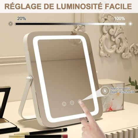 Miroir De Maquillage Lumineux Focenat - LED 3 Couleurs, Rotation 360°, Rechargeable USB-C - Portable Pour Voyage, Bureau, Coiffeuse (Rose) - 3
