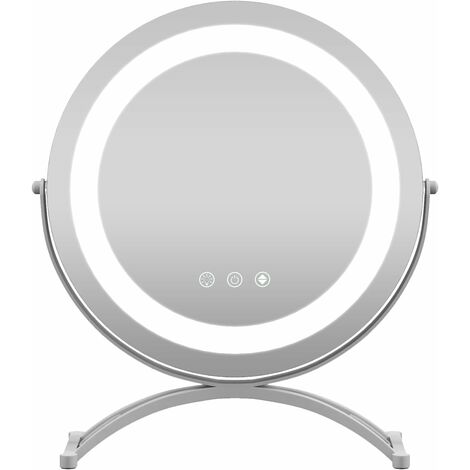 COSTWAY Miroir sur Pied Maquillage Dia.30 CM, Miroir Lumineux Maquillage Ronde, 3 Éclairages&Couleurs, Rotation à 360°, Fonction Mémoire, Support en Métal, Miroir Coiffeuse pour Chambre (1/5)
