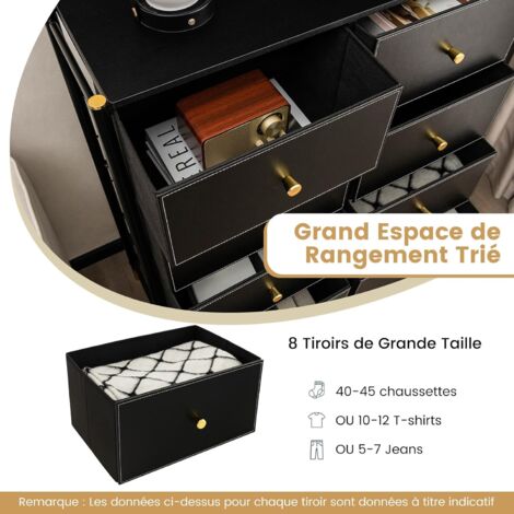 COSTWAY Commode Chambre, Commode Chambre Adulte 8 Tiroirs en Cuir PU et ...