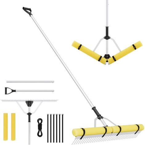 Rateau Flottant pour Élimination Algues avec Tête de Râteau 36 Dents 230x92cm, Manche Extensible Flotteur en Mousse Corde de 600 cm