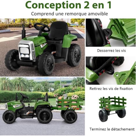 Tracteur 12V 3 Vitesses Avec Remorque Et Télécommande - Jouet Enfant Dès 3 Ans Rouge