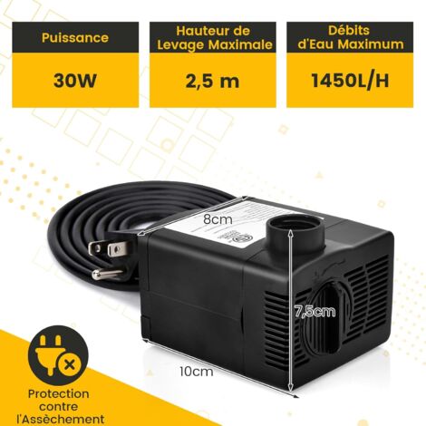 SOUSLOW Pompe à eau submersible pour aquarium 30 W 2000 L/H, pompe de bassin avec contrôle de débit, adaptée pour fontaines, statues, filtration, culture hydroponique, cascades