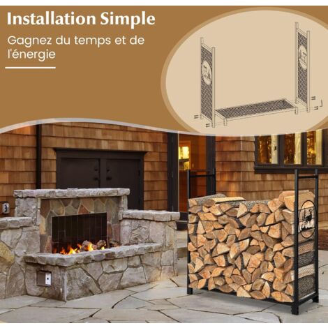 Range Bûches COSTWAY 140kg - Porte-Bois Chauffage Cerfs 121x38x117 Cm - Intérieur Extérieur