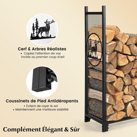 Porte Bûche de Cheminée Panier à Bois et Ustensiles à Feu Feux