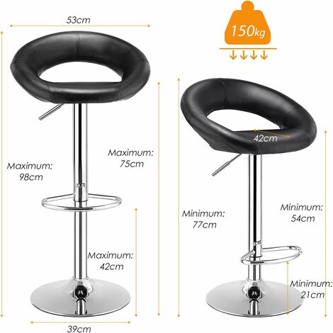 Lot 2 Tabourets De Bar COSTWAY - Hauteur Réglable 77-98cm - Pivotant 360° - Similicuir