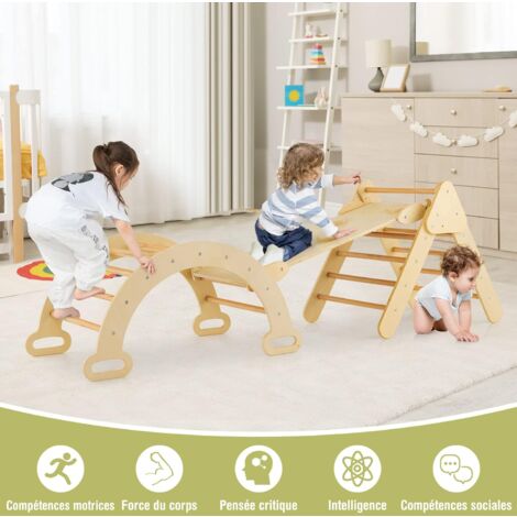 Triangle D'escalade Montessori En Bois - 3 Niveaux, Pliable, Avec Rampe, Pour Enfants 3 Ans Et Plus