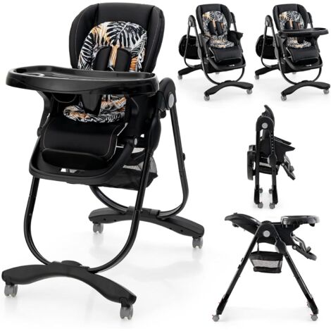 COSTWAY Chaise Haute Bébé Convertible, Chaise Portable pour Tout-Petits avec Double Plateau, Siège Enfant avec Hauteur/Dossier/Repose-Pieds Réglables, Roue Verrouillable, de 6 à 36 Mois (Noir)