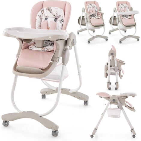 COSTWAY Chaise Haute Bébé Convertible, Chaise Portable pour Tout-Petits avec Double Plateau, Siège Enfant avec Hauteur/Dossier/Repose-Pieds Réglables, Roue Verrouillable, de 6 à 36 Mois (Rose)
