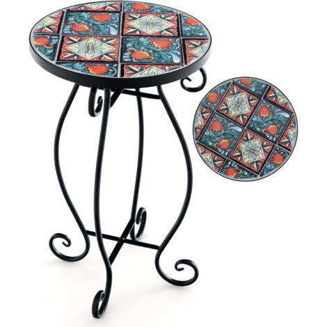 COSTWAY Table d’Appoint Exterieur Jardin en Mosaïque, Table Bistro Ronde en Carreaux de Céramique Résistant aux Intempéries, Table Basse d'Extérieur pour Balcon Piscine (Coloré) (1/5)