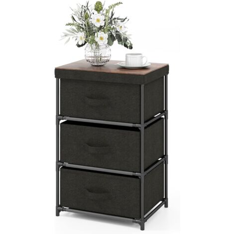 COSTWAY Commode 3 Tiroirs en Tissu, Commode Chambre Adulte avec Cadre en Métal, Meuble Tiroir Rangement pour Chambre, Industriel, 20 x 48 x 76 cm(Noir) (1/5)
