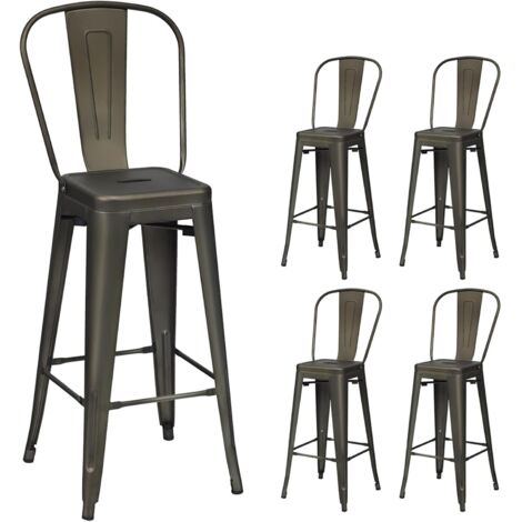 Costway – Lot de 4 tabourets de bar empilables en métal – Dossier amovible – Hauteur d'assise 76,5 cm – Pieds en caoutchouc antidérapants – Design industriel (1/5)