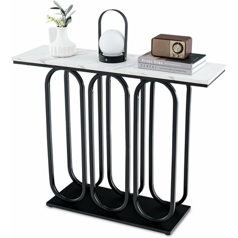 Unho – Table console en marbre 120x30x78cm – Deux étages – Structure métal – Résistante aux températures élevées – Pour couloir et salon