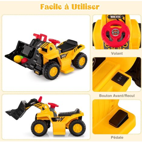 COSTWAY Tractopelle Enfant – Pelleteuse Avec Bras Réglable, Cabine, Klaxon, Rangement Sous Siège – Charge 25 Kg – Roues Antidérapantes – Dès 1 An