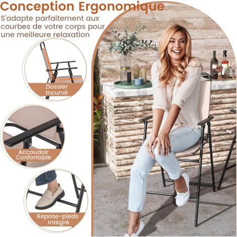 2 Chaises De Jardin Empilables COSTWAY - Tissu Respirant - Cadre Métal - 150 Kg - 61x58x85 Cm - Gris - 8
