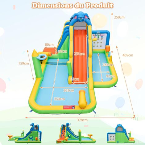 COSTWAY Château Gonflable Avec Souffleur 680W Pour Enfant 4-12 Ans Toboggan Aquatique Pistolet De L Eau En Polyester Charge 120kg