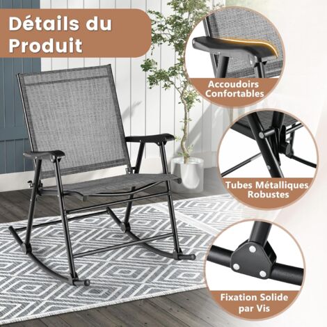 COSTWAY Lot De 2 Chaises De Jardin Pliantes Réglables - Dossier 7 Positions, Appui-Tête Amovible, Tissu Respirant - Gris, Charge 150kg