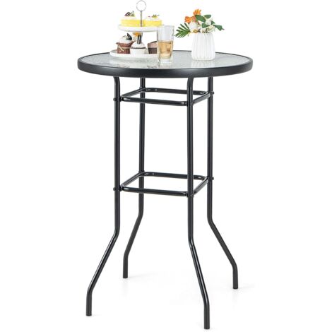 COSTWAY Table de Jardin Ronde en Verre Trempé 97 CM, Table de Bar avec Cadre en Métal Robuste, Table à Manger d'Extérieur Moderne pour Terrasse Jardin Balcon et Cour, Noir (1/5)