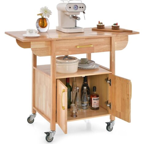 Chariot De Cuisine En Bois D'hévéa Kitchen Trolley Desserte Roulante