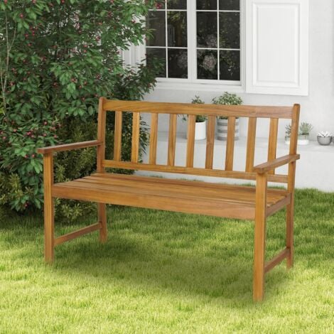 COSTWAY Banc de Jardin en Bois Massif d'Acacia, Banc d'Extérieur à 2 Places avec Accoudoirs, Siège à Lattes pour Parc, Porche, Cour, Charge 360 Kg, 122 x 56,5 x 86 CM (L x l x H), Naturel