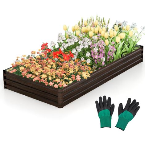 COSTWAY Jardinière Surélevée Rectangulaire en Métal Base Ouverte 240 x 120 x 30 cm, Grand Lit de Jardin Résistant aux Intempéries pour Culture Fruits Légumes, pour Patio Balcon (1/5)