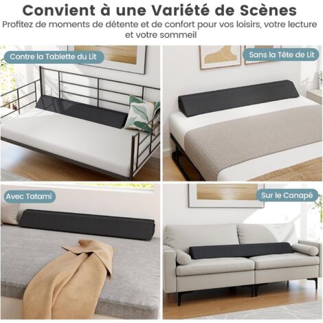 COSTWAY Oreiller De Tête De Lit 137 Cm Gris - Coussin Trapézoïdal Avec Poches Latérales Pour Combler Espace Matelas