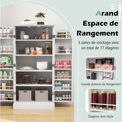 Buffet Meuble Cuisine Rangement Armoire De Cuisine 4 Portes Dont 2 Portes Vitrees Et 1 Tiroir Hauteur 182 5 Cm Avec Etageres Reglables Beige 99071795