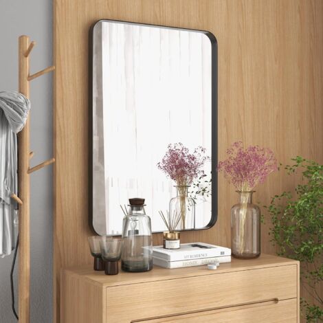 Miroir Mural Décoratif Moderne 78x56.5 Cm - Forme Irrégulière, Cadre Métal Noir - Pour Salon, Entrée, Salle De Bain - 8