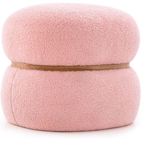 Costway – Tabouret de coiffeuse en fausse fourrure – Pouf rembourré 44 x 35 x 35 cm – Base stable avec patins antidérapants – Max. poids 300 kg – Rose