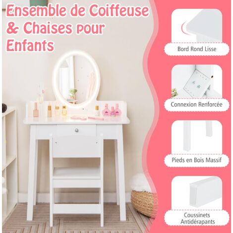 Coiffeuse Enfant 2 En 1 Avec Tabouret Et Miroir - Bureau Et Vanité - Neuf à Monter