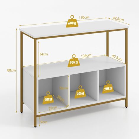 Buffet en bois, meuble de rangement avec structure en métal et étagère ouverte et 3