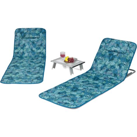COSTWAY Ensemble de Tapis de Plage Pliables 2 pcs avec Table d’Appoint, Matelas de Plage avec Hauteur Réglable 27-47cm pour Camping (Vert d'eau) (1/5)
