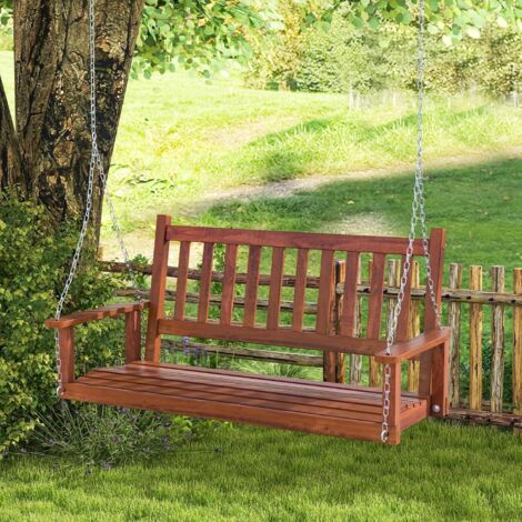 Costway – Balancelle de jardin en bois de peuplier – 3 places – Charge 360 kg – Dossier à lattes – Chaînes métalliques réglables – Confort ergonomique